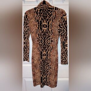 Kamalikulture Leopard Animal Print Long Sleeve Turtleneck Stretch Mini Dress XS